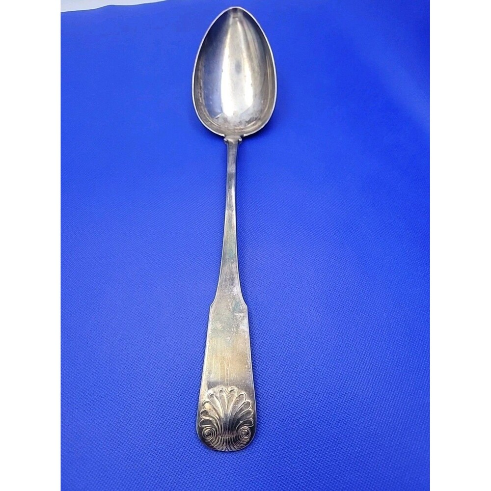 LEONARD ITALY Silver Plated Oversized Serving Spoon Shell design 15”-Rare Patina